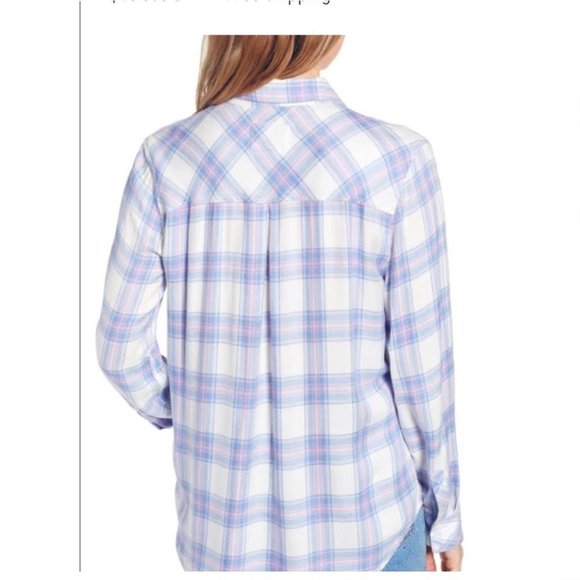 Rails Anthropologie Hunter White Coast Blush Button Down Flannel Plaid Shirt - Picture 2 of 8